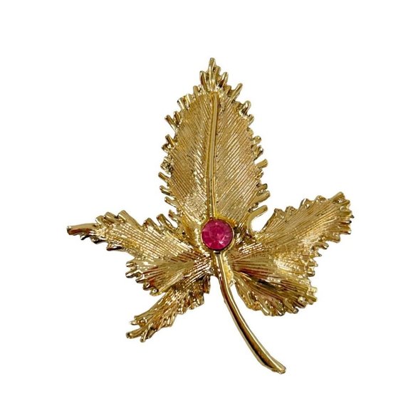 Vintage Goldtone Leaf Brooch 2.5" Statement Piece - Picture 5 of 6